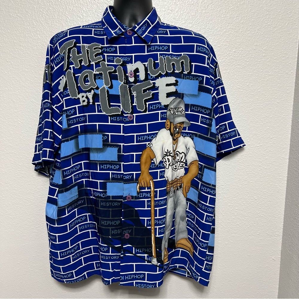 HipHop History Men’s L Graphic Button Shirt Blue Street Art‎ The Platinum Life